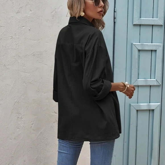 Classic Mocha Brown Button up Oversized Boyfriend Top - Picture 9 of 12